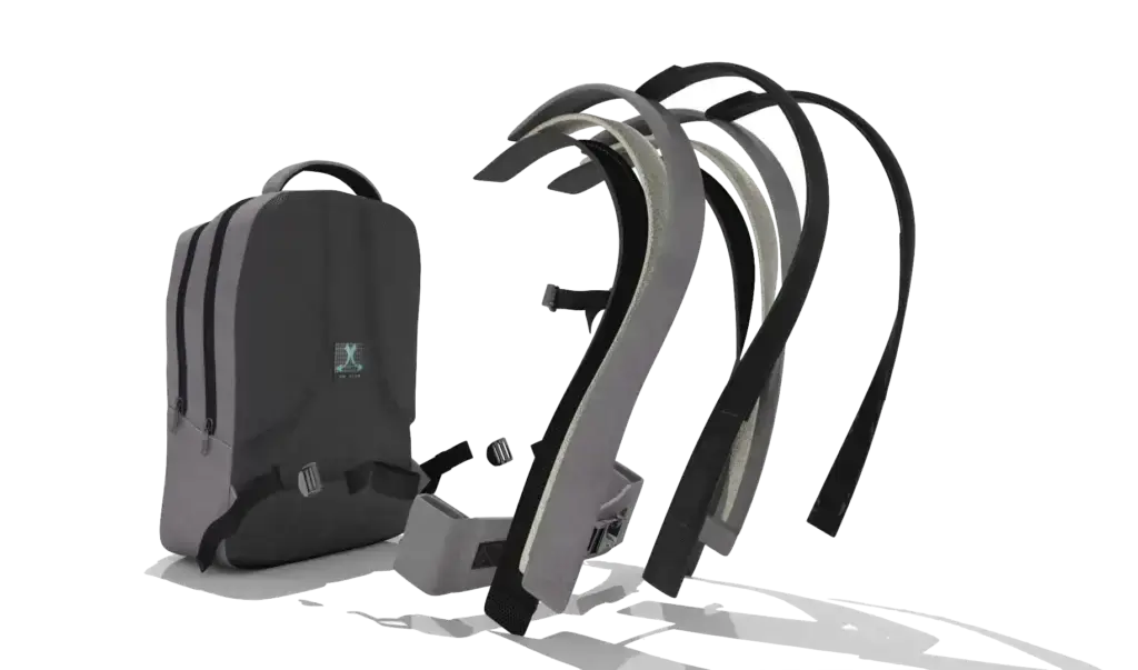 Sac à dos révolutionnaire muni d'exosquelette qui allègent le poids sur les épaules et le dos inventé par Gravipack technologie innovation