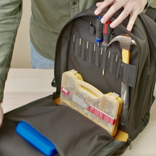 Sac d’intervention adapté aux électriciens pour transporter pinces, tournevis, testeurs et petits équipements électriques.