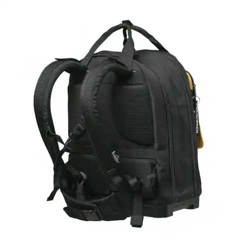 Sac à dos avec exosquelette Gravipack conçu pour améliorer le confort lors du transport d’outils professionnels.