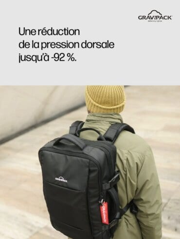 Sac à dos ergonomique Gravipack pour soulager le mal de dos homme femme enfant.