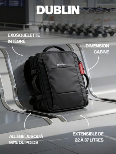 Dos ergonomique avec exosquelette GRAVIPACK et bretelles réglables pour ordinateur et déplacements professionnels
