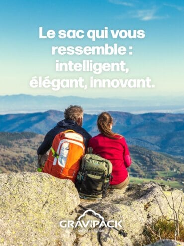 Sac à dos répartition du poids GRAVIPACK posé avec compartiments et système de portage visibles