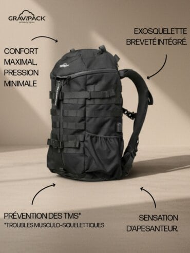 Sac à dos PC 17 pouces GRAVIPACK vu de dos avec panneau rembourré et bretelles de portage