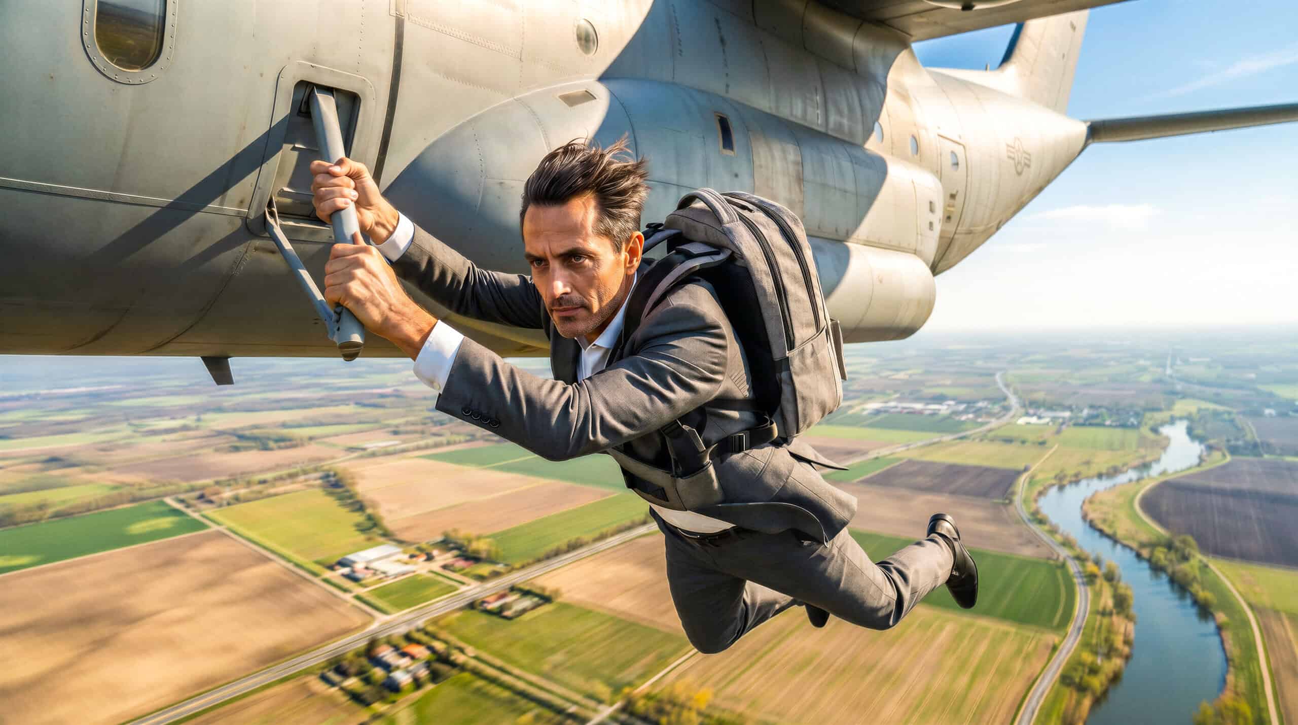Homme avec sac à dos exosquelette anti-mal de dos en vol d'avion.