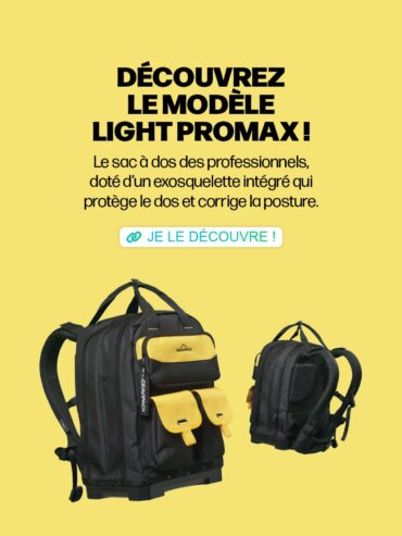 Sac à dos conçu pour faciliter le transport du matériel professionnel entre l’atelier, le véhicule et le chantier.