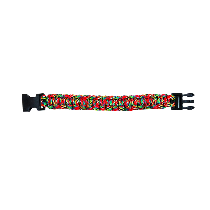 Bracelet de survie en paracorde tressée rouge et vert avec boucle à clip