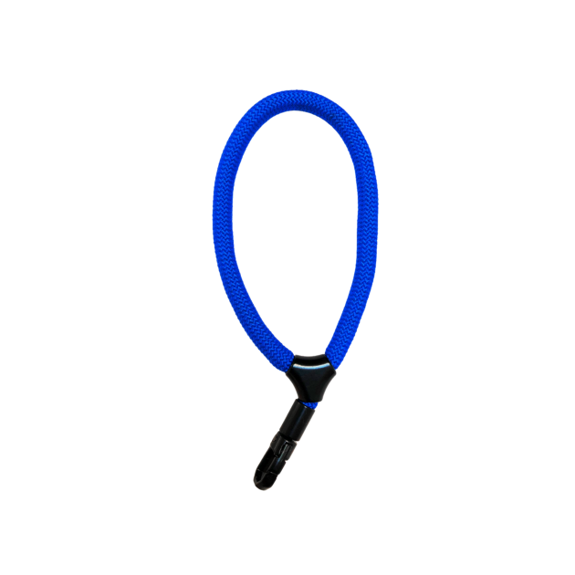 Dragonnes en corde Rope bleues avec mousqueton pivotant pour accrocher les accessoires au sac à dos exosquelette Gravipack.