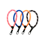 Dragonnes en corde Rope Rainbow rouge, bleu, orange et noir avec mousqueton pivotant pour sac à dos exosquelette Gravipack.