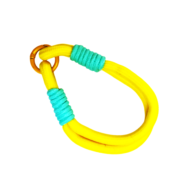 Porte-clés en corde nouée jaune et vert avec anneau rond Happy pour sac