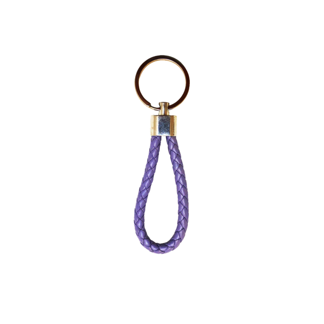 Porte-clés en simili cuir tressé violet lavande avec anneau