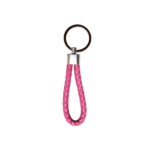 Porte-clés en simili cuir tressé rose avec anneau pour sac