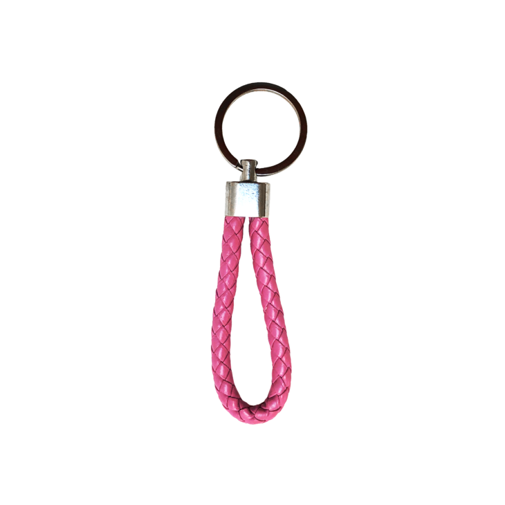 Porte-clés en simili cuir tressé rose avec anneau pour sac