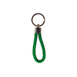 Porte-clés en simili cuir tressé vert émeraude avec anneau pour sac