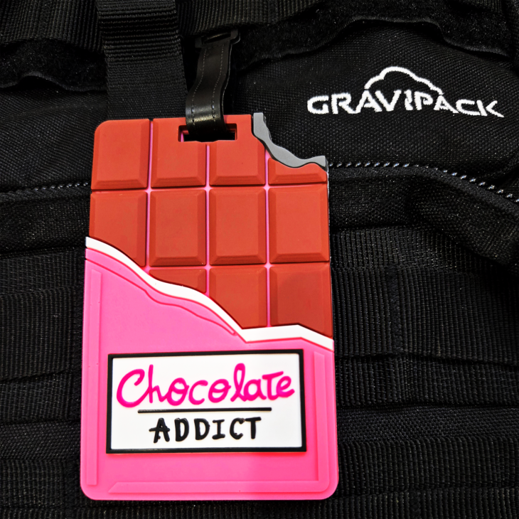 Porte-nom Gravipack tablette de chocolat pour valise et sac à dos