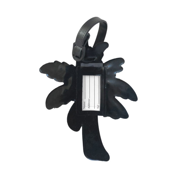 Face arrière du porte-nom Gravipack palmier avec étiquette antivol pour valise et sac